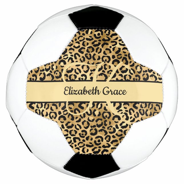Balón De Fútbol Monograma Black Gold Leopard Imprimir animal Cheet (Anverso)