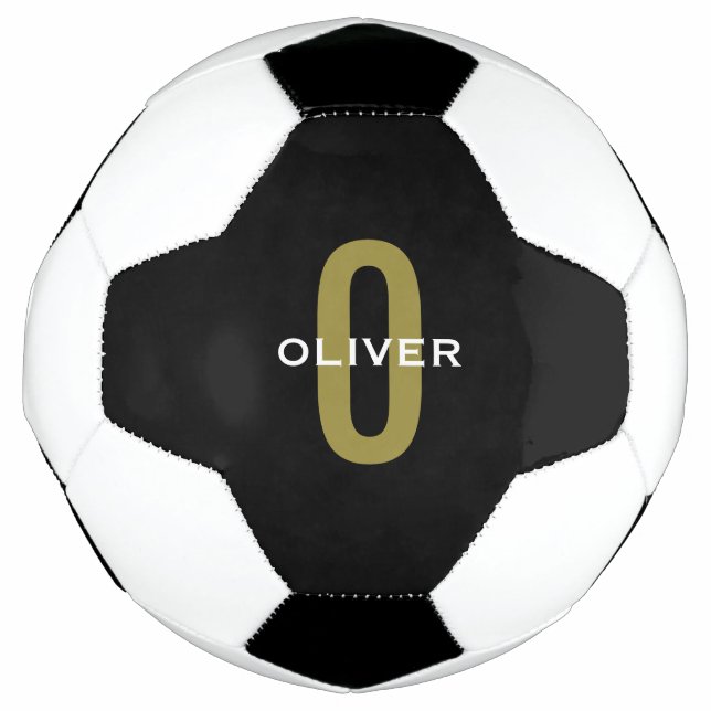 Balón De Fútbol Monograma blanco dorado negro personalizado (Anverso)