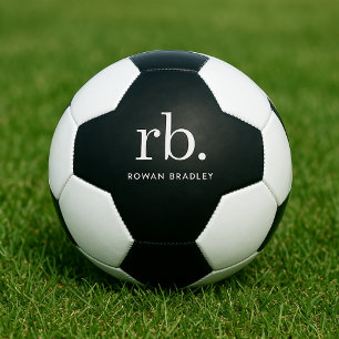 Balón De Fútbol Monograma Clásico Elegante Mínimo Negro y Blanco