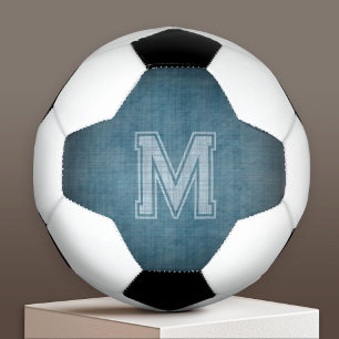 Balón De Fútbol Monograma con fondo azul de cartón gris