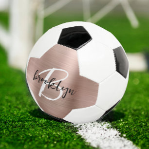 Balón De Fútbol Monograma de letra de metal cepillado en rosa oro