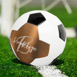 Balón De Fútbol Monograma de letra manuscrita en bronceado sobre m