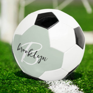 Balón De Fútbol Monograma de letra manuscrita en verde salvia, neg