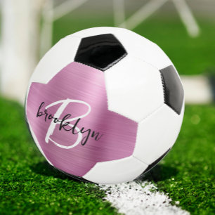 Balón De Fútbol Monograma de letra manuscrita negra y blanca en me