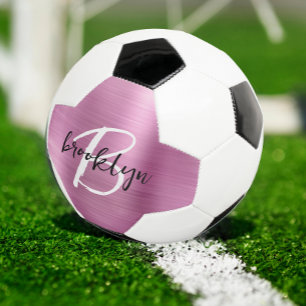 Balón De Fútbol Monograma de letra manuscrita negra y blanca en me