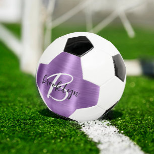 Balón De Fútbol Monograma de letra script negra y blanca en metal 