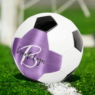 Balón De Fútbol Monograma de letra script negra y blanca en metal