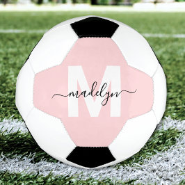 Balón De Fútbol Monograma de Nombre Rosa Sonrojado