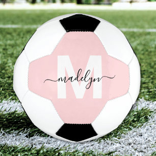 Balón De Fútbol Monograma de Nombre Rosa Sonrojado