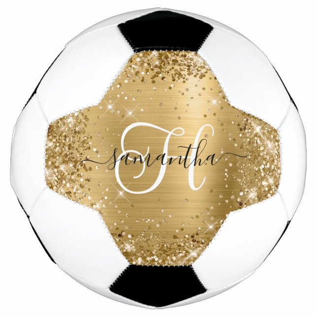 Balón De Fútbol Monograma de oro Purpurinoso (Anverso)