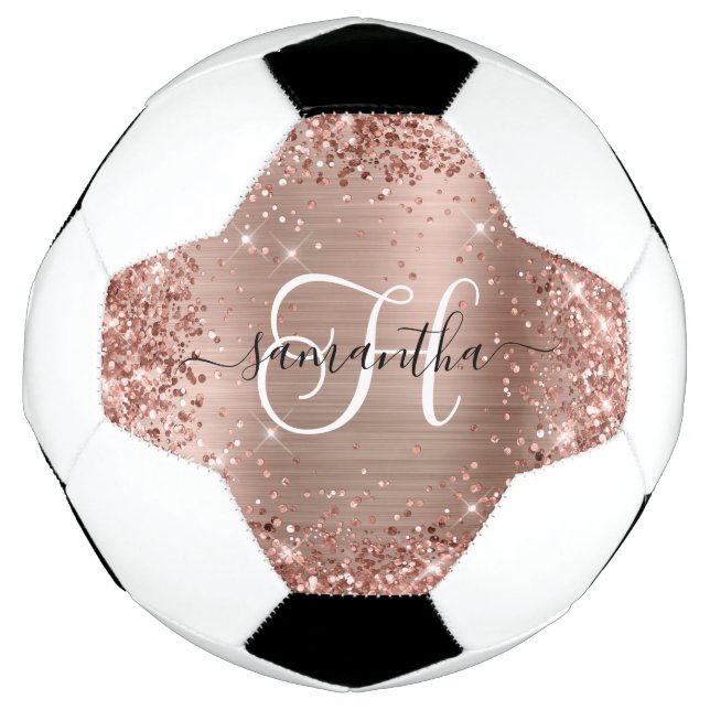 Balón De Fútbol Monograma de oro Rosa Purpurinoso (Anverso)