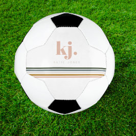 Balón De Fútbol Monograma de rayas retro chic