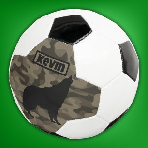 Balón De Fútbol Monograma de silueta de lobo negro marrón moderno