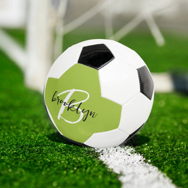 Balón De Fútbol Monograma del guión blanco negro de moda Lime Gree (Subido por el creador)