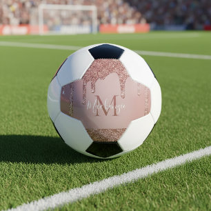Balón De Fútbol Monograma del Purpurina Girly Glam Rosa Gold Drin