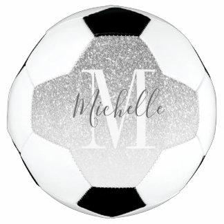 Balón De Fútbol Monograma del Purpurina Girly Silver personalizado