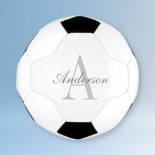 Balón De Fútbol Monograma elegante blanco y gris
