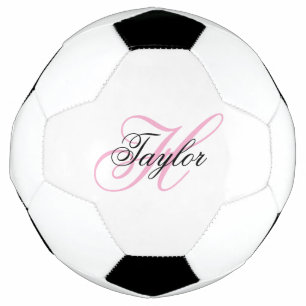 Balón De Fútbol Monograma Elegante Negro y Rosa