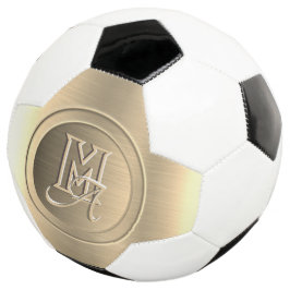 Balón De Fútbol Monograma Grabado en Acero Dorado Metálico
