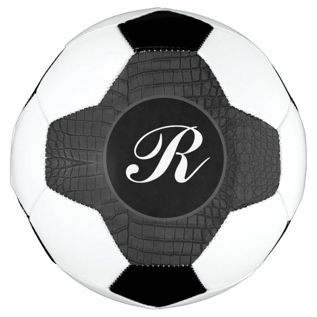 Balón De Fútbol Monograma Impresión de cuero negro de cocodrilo (Anverso)