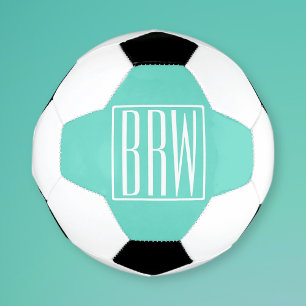 Balón De Fútbol Monograma Iniciales 3 Moderno Negrita Blanco Sob