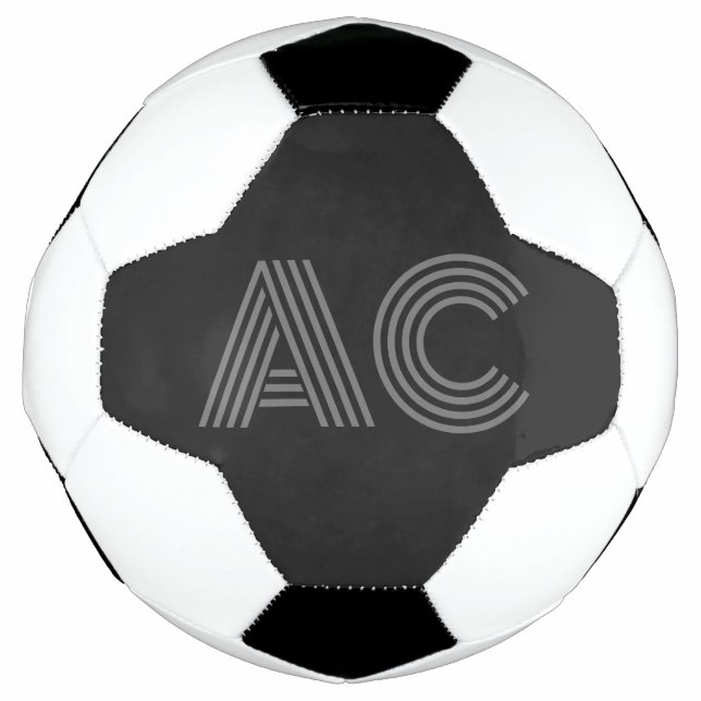 Balón De Fútbol Monograma moderno gris y negro (Anverso)