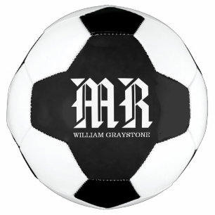 Balón De Fútbol Monograma MR de nombre blanco y negro