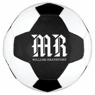 Balón De Fútbol Monograma MR de nombre blanco y negro