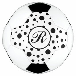 Balón De Fútbol Monograma negro sobre patrón de punto de polka bla
