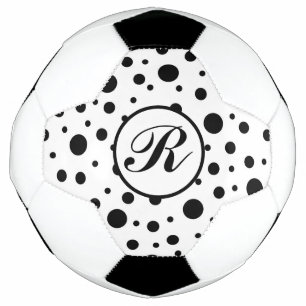Balón De Fútbol Monograma negro sobre patrón de punto de polka bla