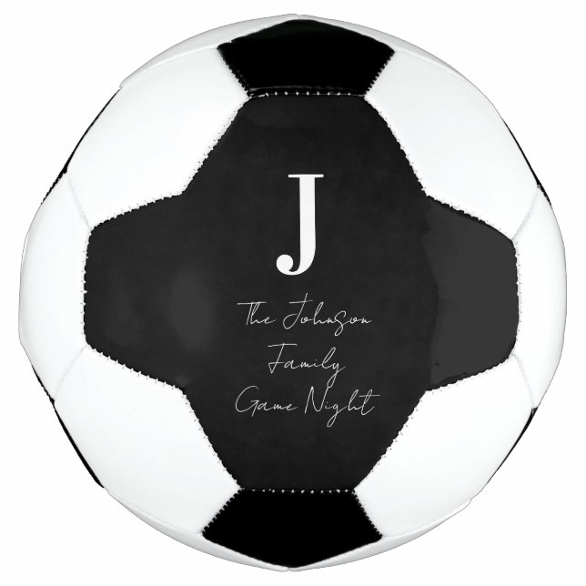 Balón De Fútbol Monograma Noche de juego para familias blancas y n (Anverso)