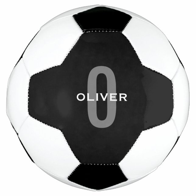 Balón De Fútbol Monograma personalizado Blanco gris negro nombre (Anverso)