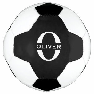 Balón De Fútbol Monograma Personalizado Negro Y Blanco Nombre