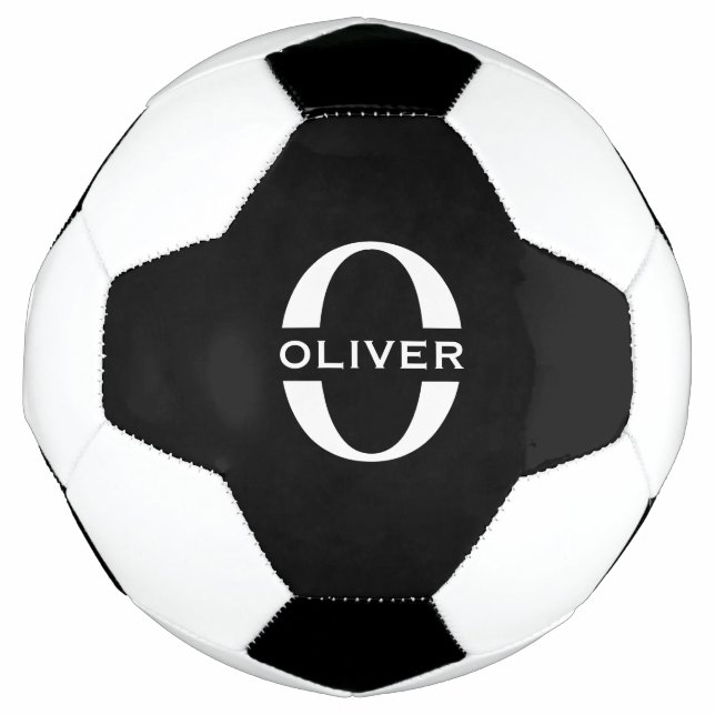 Balón De Fútbol Monograma Personalizado Negro Y Blanco Nombre (Anverso)