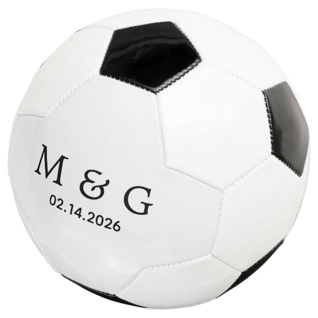 Balón De Fútbol Monograma personalizado y fecha personalizada (Tres cuartos)