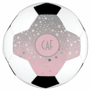 Balón De Fútbol Monograma Rosa Gris Estrellas Ombre Chic Moderno 