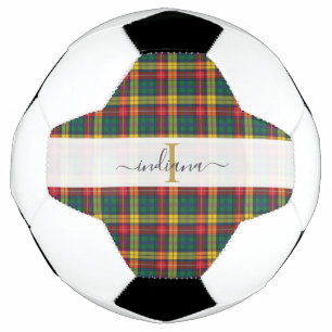 Balón De Fútbol Monograma Script Nombre Plaid Clan Buchanan Tartán