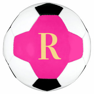 Balón De Fútbol Monograma simple personalizado rosa caliente