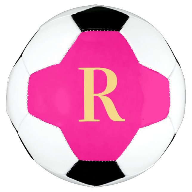 Balón De Fútbol Monograma simple personalizado rosa caliente (Anverso)