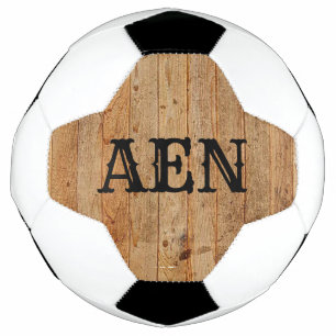 Balón De Fútbol Monomograma Madera Rústico País Marrón Negro 