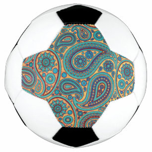 Balón De Fútbol Motismo del arcoiris turquesa retro Paisley