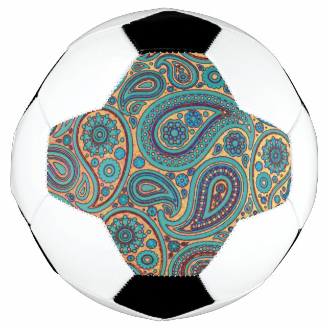 Balón De Fútbol Motismo del arcoiris turquesa retro Paisley (Anverso)