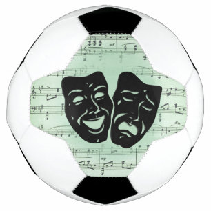 Balón De Fútbol Música verde y máscaras griegas de teatro