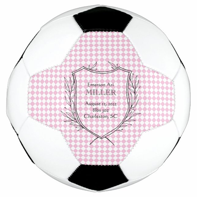Balón De Fútbol Nacimiento Bebé Anuncio Deporte Blanco Rosa (Anverso)