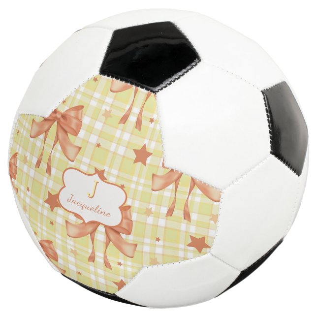 Balón De Fútbol Naranja Amarillo Coquette Feminine Bows (Tres cuartos)