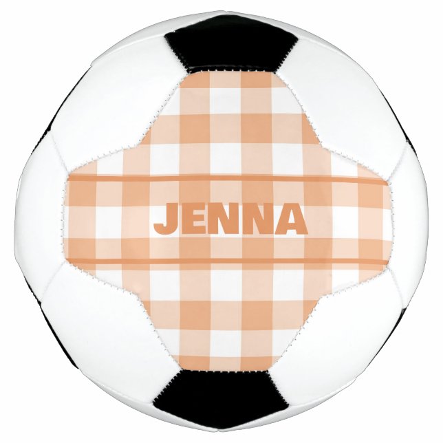 BALÓN DE FÚTBOL NARANJA GINGHAM PLAID PERSONALIZADO (Anverso)