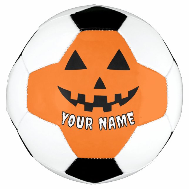 Balón De Fútbol Naranja personalizado Calabaza Halloween su nombre (Anverso)
