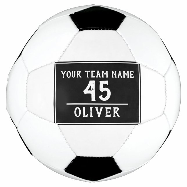 Balón de fútbol negro con número de nombre de equi (Anverso)