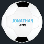 Balón De Fútbol Niños personalizados Blue White Añadir un nombre<br><div class="desc">A tu jugador de fútbol favorito le encantará esta pelota de fútbol personalizada. Personalizar con nombre y número de jugadores. Esta pelota de fútbol personalizado será un gran regalo para navidades,  cumpleaños o cualquier otra ocasión especial.</div>