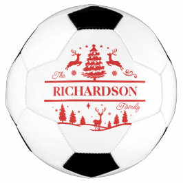 Balón De Fútbol Nombre de familia personalizada de Navidades rojos